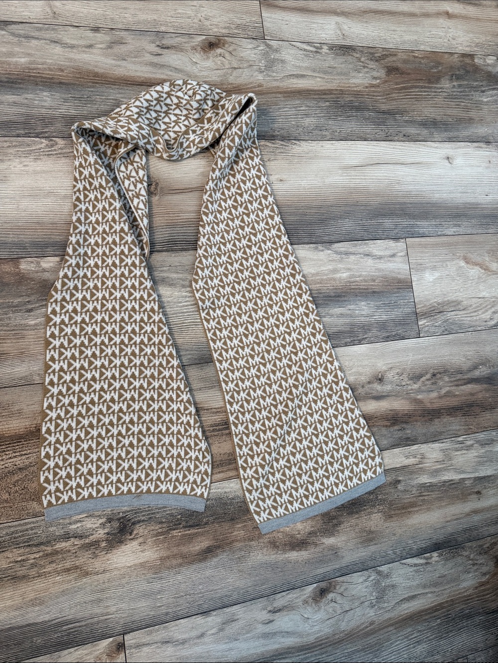 Michael Kors Cream & Tan MK Logo Knit Scarf